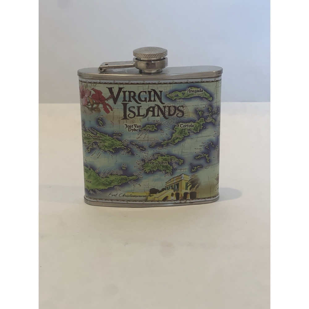 Virgin Islands Map Stainless Steel 6oz Hip Flask Caribbean Souvenir Collectible